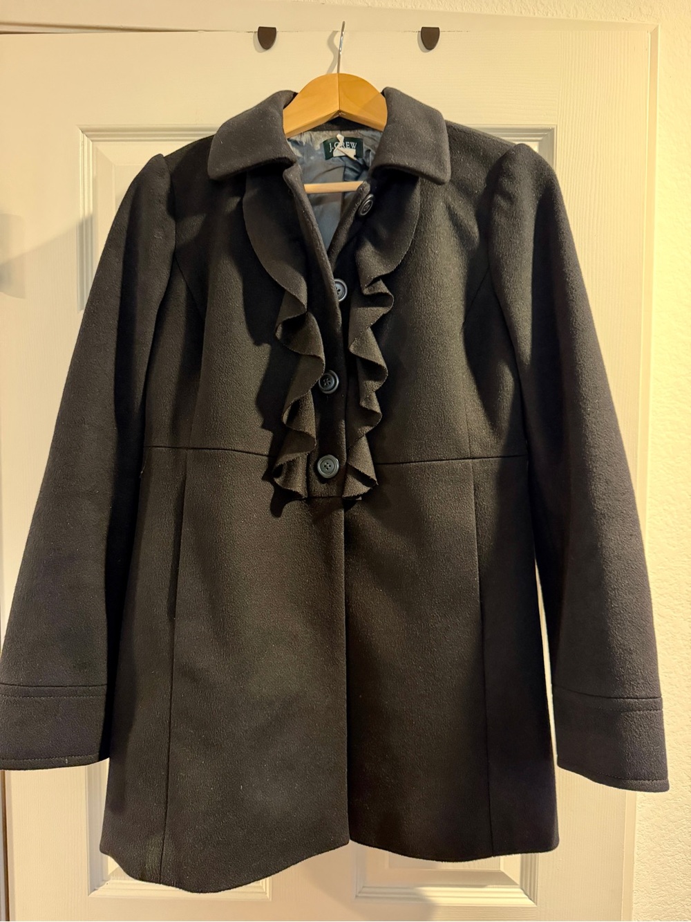 Women’s Black Ruffled Front Coat